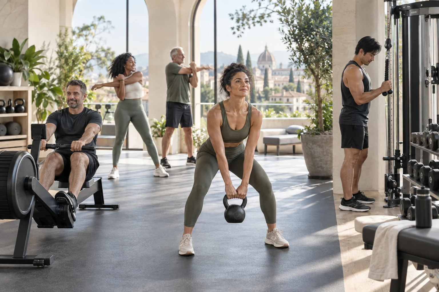 Sala attrezzi di una palestra luminosa